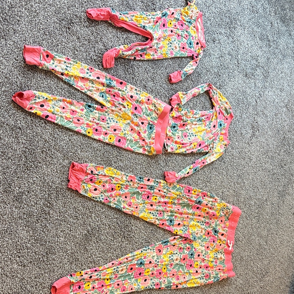 Little Sleepies Floral Kids Pajamas - Pink and Yellow